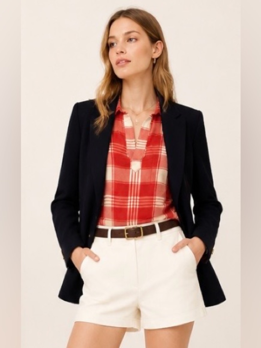 BROADWAY & BROOME J Crew Shirt Photo Plaid Popover Henley Red